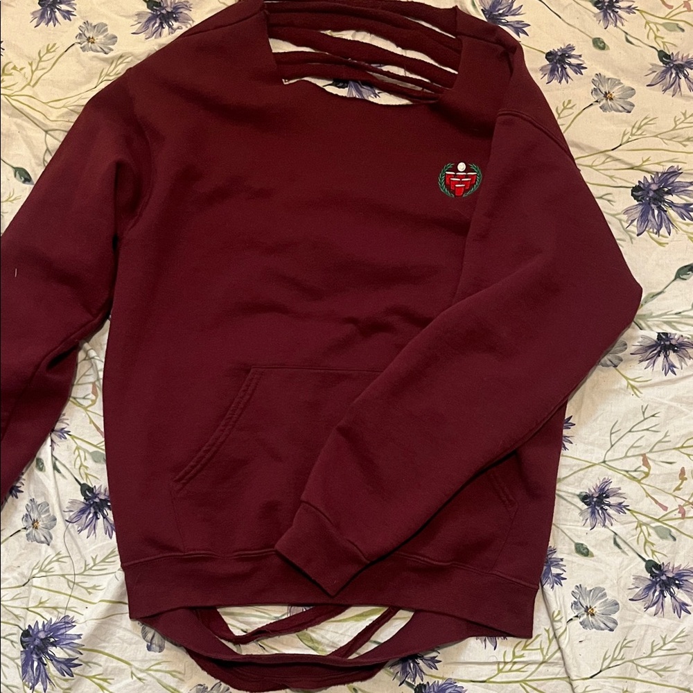 Burgundy Distressed Sweatshirt with Patch - Picture 3 of 5